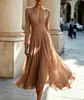 2026 Transfronterizo Europeo y Americano Amazon Sitio Independiente Moda Femenina Elegante Color Sólido Manga Larga Ceñido a la Cintura Vestido Formal