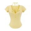 Roupa feminina de comércio exterior transfronteiriço 2025 verão Europa e Estados Unidos decote em V renda costurada falso dois manga curta camiseta jaqueta feminina Z625181