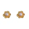 Brincos de Tarraxa Flor de Pérola de Metal Simples Moda Retro Francesa para Mulheres Elegantes Leve Luxo Design Único Brincos Atacado