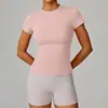 Roupa Fitness Lisa Clássica Emagrecedora Secagem Rápida Absorção de Umidade Top Esportivo Roupa de Yoga Feminina Camiseta de Manga Curta