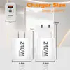 Cargador rápido de doble puerto 240W para teléfono móvil PD20W transfronterizo, adecuado para dispositivos Apple, Huawei, Samsung, europeos, americanos y británicos