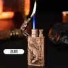 Encendedor de gas creativo nuevo de doble llama con cabeza de cocodrilo en relieve metálico 3D, encendedor de conversión de llama directa