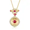Collar Clavícula Cadena Plata S925 Estilo Vintage Colgante Corindón Rojo Cepillado Hecho a Mano Estilo Ramo Venta Caliente Transfronteriza
