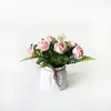 Arranjo de flores artificiais estilo nórdico com seis rosas em um vaso de corda de cânhamo, planta artificial em vaso para decoração de casa, vaso de flores artificiais