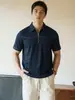 Camisa Polo Casual Transpirable de Manga Corta para Hombre Estilo Old Money de Lino, Seda de Morera y Algodón con Cuello Alto y Media Cremallera Verano 2026