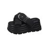 Pantuflas de Suela Gruesa para Uso Exterior de Mujer Verano 2024 Sandalias Suaves de Cuero Cruzadas Abiertas en la Punta con Sensación de Caca Casuales Perezosas