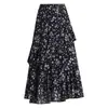 Falda Estampada para Mujer Verano Nueva Cintura Alta Adelgazante Falda Línea A Floral Moda Irregular Hoja de Loto Falda de Gran Oscilación