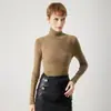 Suéter de Lã Yangzi 120S Lavável à Máquina Fino Fiado Gola Alta para Mulheres, Top Suéter Seamless Slim-Fit para Outono e Inverno