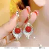 Brincos Retro Estilo Ankora Vermelho para Mulheres, Design Único, Brincos Elegantes com Esmalte Pingando, Brincos Elegantes de Nicho Suave para o Início do Outono