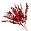 Folha de Dinheiro de Casamento Eucalipto Plástico Flor Artificial Flor de Folha Redonda Dourada Vermelha Arranjo Floral com Grama Buquê Decorativo para Sala de Estar