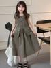 Vestido de Verão para Meninas 2025 Novo Estilo Vestido Sem Mangas Infantil Vestido de Princesa de Algodão Estilo Roupa de Trabalho para Meninas