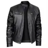 Chaqueta de Cuero Ajustada Vertical con Cremallera y Bolsillo Decorativo para Hombre Transfronteriza 2024 Chaqueta de Cuero Chaqueta para Hombre Talla Grande