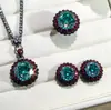 Juego de Aretes y Colgante de Anillo Abierto Octogonal con Corte Rosa Corte Milenio Chapado en Oro Negro de Alto Nivel con Quilates Grandes Color Verde Palazzo