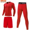 Traje esportivo masculino pronto para envio transfronteiriço, gola redonda, alta elasticidade, justo, com camiseta de manga longa, secagem rápida, adequado para esportes, corrida e treino como camada base.