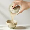 Dinastía Tang y Song Glaseado de Caramelo Pintado a Mano Bambú Estilo Antiguo Taza Maestra Juego de Té Kung Fu Taza de Té para el Hogar Color Azul y Blanco Bajo Esmalte Taza de Degustación de Té