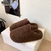 Pantuflas de Felpa con Suela Gruesa para Mujer, para Usar al Aire Libre, Nuevas Llegadas Otoño/Invierno 2026, Zapatos Perezosos Versátiles de una Correa, Pantuflas Cálidas de Algodón