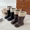 Botas Altas Estilo Francés Ins 2026 Otoño e Invierno Nuevas Estilo Coreano Niñas Lazo Nudo Botas de Piel de Princesa Botas Altas Forradas de Lana