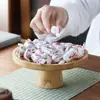 Plato de Fruta de Bambú con Pie Alto Plato de Bocadillos Color Nogal Caja de Frutos Secos Plato para Semillas de Melón Plato para Bocadillos y Frutos Secos