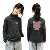 Camiseta Térmica de Forro Polar para Niñas Otoño Invierno Cuello Semi-Alto Elegante Cálida Rayada Ropa Interior para Niños Medianos y Grandes Camiseta de Manga Larga