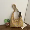 Bolsa de Lona Plissada Estilo Preguiçoso Coreano, Nova Bolsa Tote Xadrez de Grande Capacidade Tendência, Bolsa de Ombro Versátil para o Dia a Dia