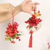 Flores Artificiais para o Ano do Cavalo, Frutas Vermelhas de Azevinho, Enfeites Pendentes de Frutas da Fortuna, Decorações de Porta, Laço Estilo Chinês