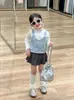 Outono 2024 Nova Roupa Infantil Coreana Moda Feminina Colete com Laço Suéter Colete Tricô Top de Alça