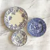 Plato Británico Original de Comercio Exterior Jbs Azul y Blanco de Cerámica con Color Bajo Esmalte Estilo Occidental para Filete, Plato de Cena, Tazón de Postre para Uso Doméstico