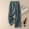Pantalones Anchos de Algodón y Lino para Mujer Verano 2024 Delgados Estilo Coreano con Pinzas Laterales de Cintura Alta Caídos Rectos Casuales para Mujer