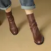 Botas de Tacón Alto Completamente de Piel con Capa Superior Reversible de una Sola Capa, Cierre de Cremallera Trasera, Forro Grueso de Piel, Acabado Vintage Teñido al Agua, Suministro Directo desde la Fábrica de Zapatos para Mujer de Chengdu