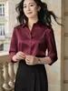 Camisa Feminina de Cetim em Alta Venda na Amazon, Simples Fashionável Manga Longa para Escritório, Temperamento Elegante