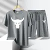 Roupa Esportiva Casual da Moda Masculina Secagem Rápida Tamanho Grande Conjunto de Duas Peças Verão Seda de Gelo Camiseta Shorts Venda Direta da Fábrica