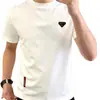 Camiseta Casual Europea de Moda con Cuello Medio Alto y Manga Corta para Hombre, Marca de Verano de Moda Insignia de Triángulo de Lujo Ligero Top de Manga Corta