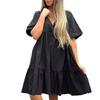 2024 Amazon Novo Verão Europeu e Americano Feminino Transparente Doce Casual Decote em V Plissado Vestido de Cor Sólida