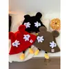 Gorro de Pescador Tejido Rojo Lindo de Dibujos Animados para Mujer en Otoño e Invierno, Cara Pequeña, Protección Cálida para los Oídos, Gorro de Lana