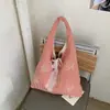 Bolsa Transversal Ins Coreana Estampada com Laço e Xadrez Bolsa de Lona Fresca e Fofa Estilo Menina Grande Capacidade Bolsa de Ombro