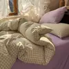 Novo conjunto de lençóis xadrez de estilo misto para comércio exterior transfronteiriço, design simples e moderno, conjunto de quatro peças, direto do fabricante, atacado