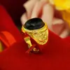 Anillo Masculino Cuadrado Ovalado Pequeño Generoso Anillo de Latón Chapado en Oro Incrustado con Arena de Obsidiana Oro Fabricante Mayorista de Suministros para Puestos Callejeros de Hombres