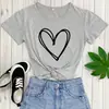 Camiseta Estampada de Amor Corazón Día de San Valentín, Sitio Independiente de Comercio Exterior Camiseta de Comercio Exterior de Manga Corta con Cuello Redondo Europeo y Americano