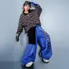 Conjunto de ropa para actuación de street dance infantil, unisex, estilo hip-hop, conjunto retro de rayas de manga larga, traje de escenario hip-hop, atuendo de actuación
