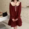 Vestido de manga volante con lazo, nuevo de verano, estilo retro dulce y picante, diseño de cintura ajustada, minifalda de mezclilla con costuras para mujer