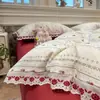 2026 Novo Modelo Fio de Alto Peso Jacquard Tingido em Fio Renda de Rosa Bordada Floral Fresco Conjunto de Quatro Peças