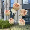 5 Cabezas de Rosas Románticas con Bordes Tostados, Flores Artificiales, Flores Falsas para Boda y Decoración del Hogar, Venta al por Mayor