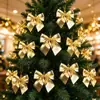 Enfeites de Árvore de Natal 5cm Laços de Veludo Vermelho de Natal Pacote com 12 Unidades Dourado, Prata e Vermelho Tecido Laços Pequenos
