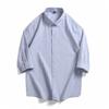Camisa listrada coreana de verão 2024, camisa masculina fina e bonita com manga de sete pontas, para jovens, cabelo de uma peça