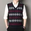 Nuevo Chaleco de Punto con Cuello en V y Patrón de Diamantes para Hombre de Primavera y Otoño, Chaleco Casual de Punto Jacquard, Al por Mayor de una Pieza