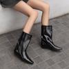 Diario Gris ~ Botines de Caña Media de Gama Alta, Simples y Elegantes, Femeninos de Punta Cuadrada con Alza Interior, Tipo Manga Franceses de Media Caña