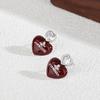 Aretes Elegantes de Corazón de Lujo Accesible Retro Francés de Plata Esterlina S925 para Mujer Atmósfera de Año Nuevo Borgoña Aretes de Aceite Goteado Nuevo Estilo