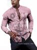 2024 Moda masculina transfronteiriça europeia e americana casual Camisa de manga comprida impressa em 3D Camisa casual de gola masculina