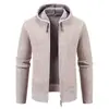 2026 Nuevo Cárdigan de Punto con Cremallera y Capucha de Terciopelo para Hombre, Grueso de Hilo, Suéter Cálido, Chaqueta Casual de Otoño e Invierno