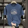 Camiseta Pesada de Algodón Puro con Cuello Redondo para Hombre 2026 Letra Corte Holgado Verano de Moda Marca Manga Corta Oversize Retro Americano